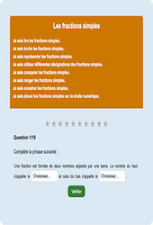 Fractions simples - Fiches Exercice en ligne  - Fiches Mathématiques - Numération : 4eme Primaire