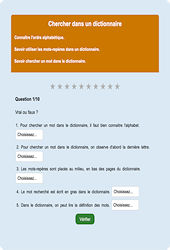 Chercher dans un dictionnaire - Fiches Exercice en ligne  - Fiches Français - Vocabulaire / Lexique - Étude de la langue : 2eme Primaire