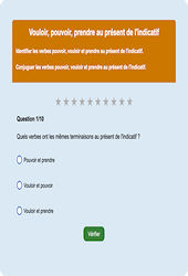Vouloir, pouvoir, prendre - Fiches Exercice en ligne  - Fiches Français - Conjugaison - Étude de la langue : 2eme Primaire