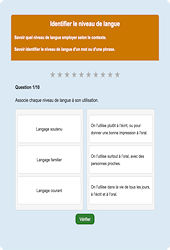 Identifier le niveau de langue - Fiches Exercice en ligne  - Fiches Français - Vocabulaire / Lexique - Étude de la langue : 2eme Primaire
