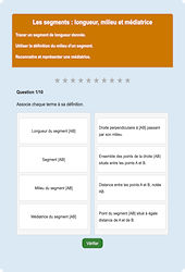 Segments, milieu et médiatrice - Fiches Exercice en ligne  - Fiches Mathématiques - Espace et géométrie : 6eme Primaire