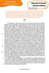 Exercice Journaux intimes (Benjamin Constant) - Littérature : 3eme Secondaire - PDF à imprimer