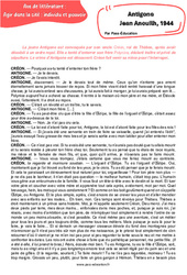 Exercice Antigone, Jean Anouilh - Littérature : 3eme Secondaire - PDF à imprimer
