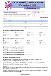 Doubles et moitiés d'un nombre inférieur à 1000 - Examen Evaluation : 4eme Primaire - PDF à imprimer