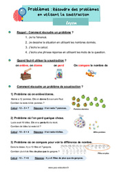 Résoudre des problèmes en utilisant la soustraction - Cours, Leçon : 2eme Primaire - PDF à imprimer