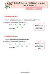 Multiplier un entier par 4 ou par 8 - Cours, Leçon : 4eme Primaire - PDF à imprimer