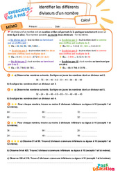Identifier les différents diviseurs d’un nombre - Exercices Pas à Pas : 5eme Primaire - PDF à imprimer
