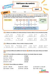 Leçon, exercice et évaluation :<br/> Additionner des nombres décimaux - Exercices Pas à Pas : 5eme Primaire - PDF à imprimer