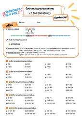 Écrire en lettres les nombres inférieurs à 1 000 000 000 (2) - Exercices Pas à Pas : 5eme Primaire - PDF à imprimer