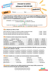 Intercaler les nombres inférieurs à 1 000 000 000 - Exercices Pas à Pas : 5eme Primaire - PDF à imprimer