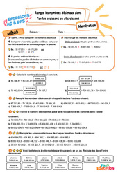 Ranger les nombres décimaux dans l’ordre croissant ou décroissant - Exercices Pas à Pas : 5eme Primaire - PDF à imprimer
