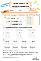 Leçon, exercice et évaluation :<br/> Poser et effectuer des soustractions sans retenue en colonne - Exercices Pas à Pas : 3eme Primaire - PDF à imprimer