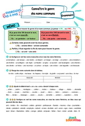 Connaître le genre des noms communs - Exercices Pas à Pas : 3eme Primaire - PDF à imprimer