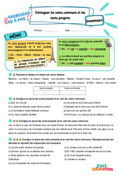 Distinguer les noms communs et les noms propres - Exercices Pas à Pas : 3eme Primaire - PDF à imprimer
