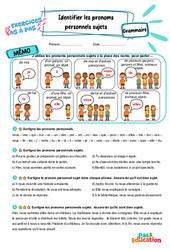 Identifier les pronoms personnels sujets - Exercices Pas à Pas : 3eme Primaire - PDF à imprimer