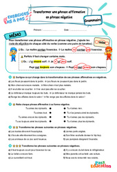 Transformer une phrase affirmative en phrase négative - Exercices Pas à Pas : 3eme Primaire - PDF à imprimer