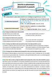 Identifier les déterminants démonstratifs et possessifs - Exercices Pas à Pas : 5eme Primaire