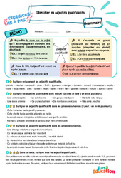 Identifier les adjectifs qualificatifs - Exercices Pas à Pas : 5eme Primaire - PDF à imprimer