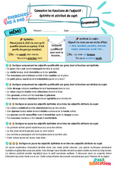 Connaitre les fonctions de l’adjectif - Fiches épithète et attribut du sujet - Exercices Pas à Pas : 5eme Primaire - PDF à imprimer