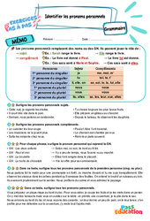 Identifier les pronoms personnels - Exercices Pas à Pas : 5eme Primaire - PDF à imprimer