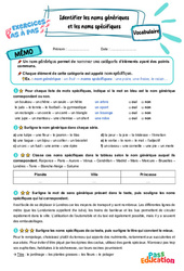 Identifier les noms génériques et les noms spécifiques - Exercices Pas à Pas : 5eme Primaire - PDF à imprimer