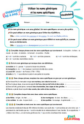 Utiliser les noms génériques et les noms spécifiques - Exercices Pas à Pas : 5eme Primaire - PDF à imprimer