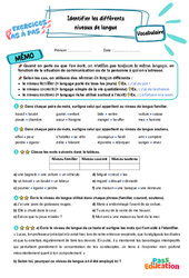 Identifier les différents niveaux de langue - Exercices Pas à Pas : 5eme Primaire - PDF à imprimer