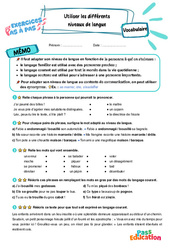 Utiliser les différents niveaux de langue - Exercices Pas à Pas : 5eme Primaire - PDF à imprimer