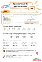 Leçon, exercice et évaluation :<br/> Poser et effectuer des additions en colonne - Exercices Pas à Pas : 3eme Primaire - PDF à imprimer