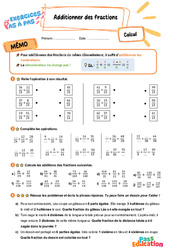 Leçon, exercice et évaluation :<br/> Additionner des fractions - Exercices Pas à Pas : 3eme Primaire - PDF à imprimer