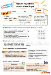 Résoudre des problèmes additifs en deux étapes - Exercices Pas à Pas : 3eme Primaire - PDF à imprimer