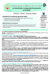 La Constitution, la séparation des pouvoirs et la laïcité - Séquence complète EMC + Questions de préparation au brevet : 3eme Secondaire - PDF à imprimer