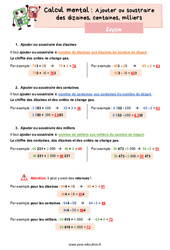 Ajouter ou soustraire des dizaines, centaines, milliers - Cours, Leçon : 4eme Primaire - PDF gratuit à imprimer