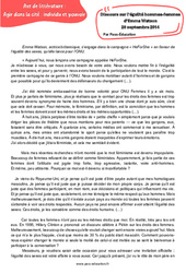 Discours sur l’égalité hommes - femmes d’Emma Watson - Littérature : 3eme Secondaire