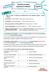 Identifier les valeurs du présent de l'indicatif - Exercices Pas à Pas : 1ere Secondaire - PDF à imprimer