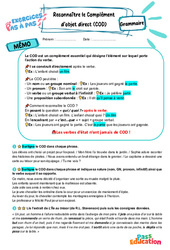 Reconnaître le complément d’objet direct (COD) - Exercices Pas à Pas : 1ere Secondaire - PDF à imprimer