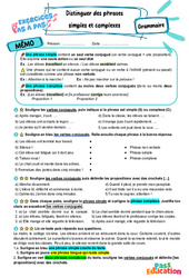 Distinguer phrase simple et phrase complexe - Exercices Pas à Pas : 6eme Primaire - PDF à imprimer