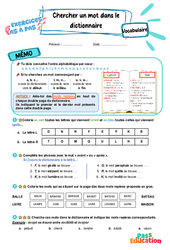 Chercher un mot dans le dictionnaire - Exercices Pas à Pas : 3eme Primaire - PDF à imprimer