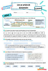 Lire un article de dictionnaire - Exercices Pas à Pas : 3eme Primaire - PDF à imprimer