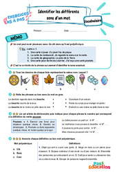 Identifier les différents sens d’un mot - Exercices Pas à Pas : 3eme Primaire - PDF à imprimer