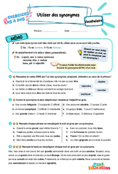 Utiliser des synonymes - Exercices Pas à Pas : 3eme Primaire - PDF à imprimer