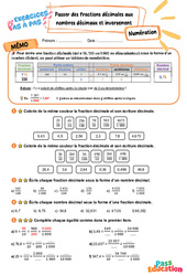 Passer des fractions décimales aux nombres décimaux et inversement - Exercices Pas à Pas : 5eme Primaire - PDF à imprimer