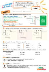 Effectuer la division décimale d'un nombre décimal par un nombre à un chiffre - Exercices Pas à Pas : 5eme Primaire - PDF à imprimer