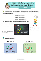 Leçon Calculer en utilisant la technique des « presque - doubles » - Cours, Leçon : 2eme Primaire - PDF gratuit à imprimer