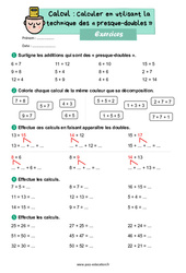 Calculer en utilisant la technique des « presque - doubles » - Exercices : 2eme Primaire - PDF à imprimer