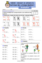 Calculer en utilisant la technique des « presque - doubles » - Examen Evaluation : 2eme Primaire - PDF à imprimer
