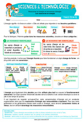 Leçon Les ressources en énergie - Cours, Leçon - Edith Eprouvette : 5eme Primaire - PDF gratuit à imprimer