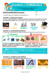 Exercice Les ressources en énergie - Exercices - Edith Eprouvette : 5eme Primaire - PDF à imprimer