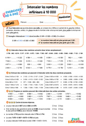 Intercaler les nombres inférieurs à 10 000 - Exercices Pas à Pas : 3eme Primaire - PDF à imprimer