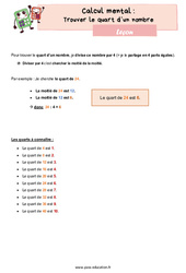Trouver le quart d’un nombre - Cours, Leçon : 4eme Primaire - PDF gratuit à imprimer